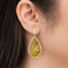 14KT Yellow Gold Green Tourmaline Diamond Leaf Shape Earrings
