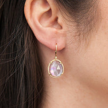 14KT Yellow Gold Shimmer Pink Amethyst Diamond Earrings