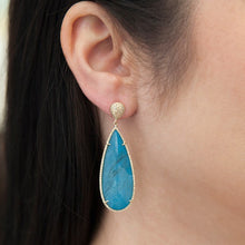 14KT Yellow Gold Blue Apatite Diamond Drop Earrings