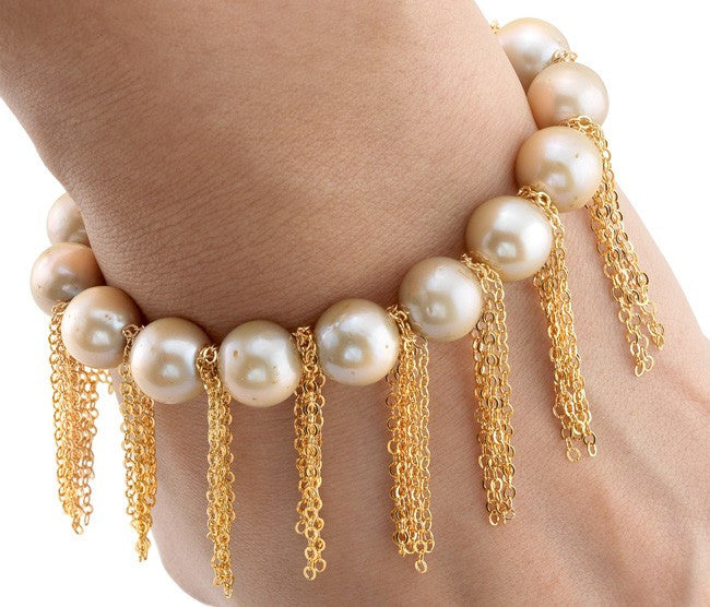 Champagne Pearl Bracelet with Yellow Gold-Filled Fringe Chain