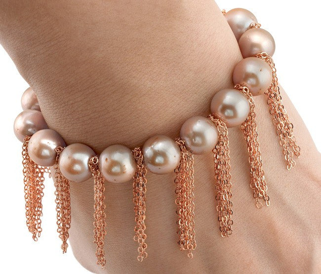 Rose Pearl Bracelet with Rose Gold-Filled Fringe Chain