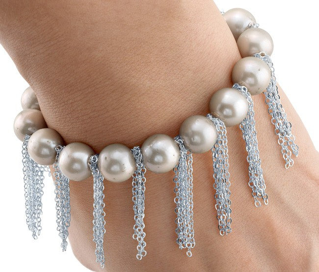 Oyster Pearl Bracelet with Sterling Silver Fringe Chain