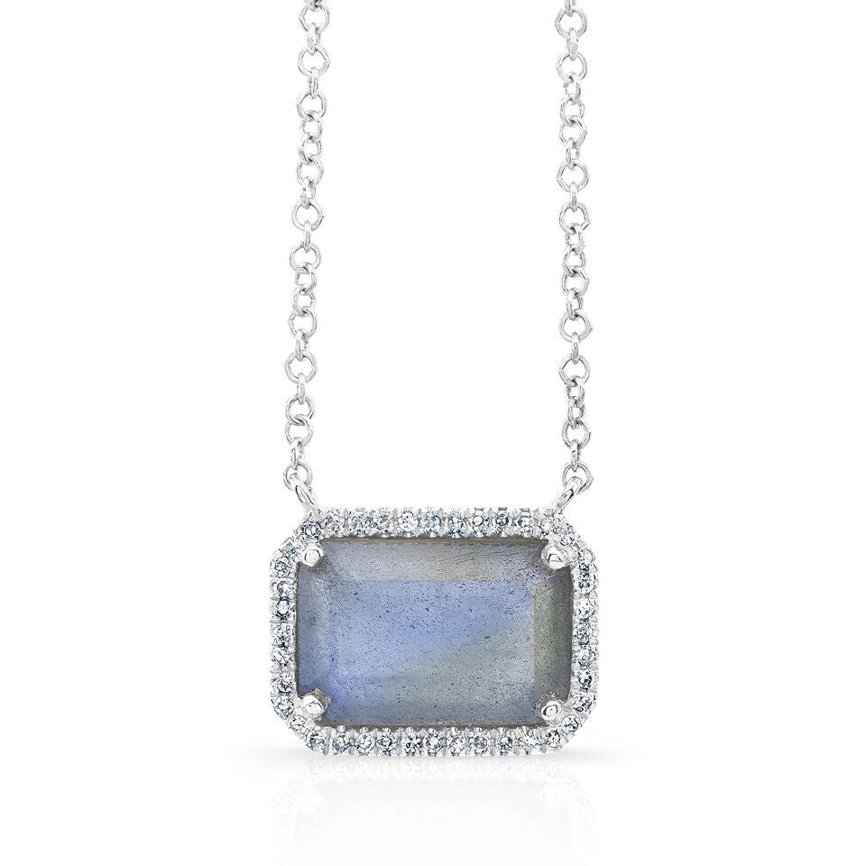 14KT White Gold Rectangle Labradorite Diamond Necklace