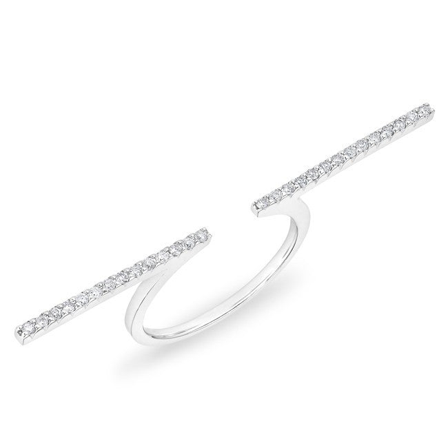 14KT White Gold Diamond Double Bar Fierce Ring