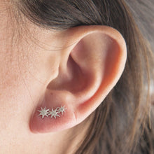 14KT White Gold Diamond Triple Starburst Earrings