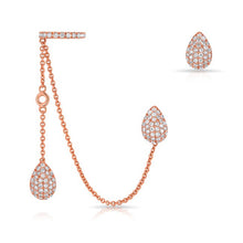 14KT Rose Gold Diamond Pear Stud and Ear Cuff Chain Earrings