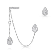 14KT White Gold Diamond Pear Stud and Ear Cuff Chain Earrings