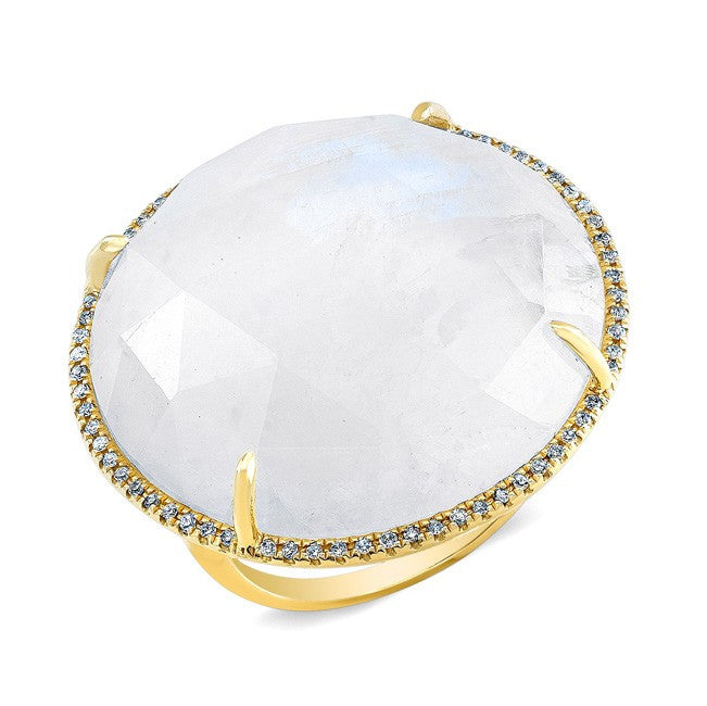 14KT Yellow Gold  Moonstone Diamond Cocktail Ring