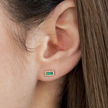 14KT White Gold Opal Diamond Bar Stud Earrings