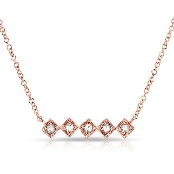 14KT Rose Gold Rose Cut Diamond Bar Necklace