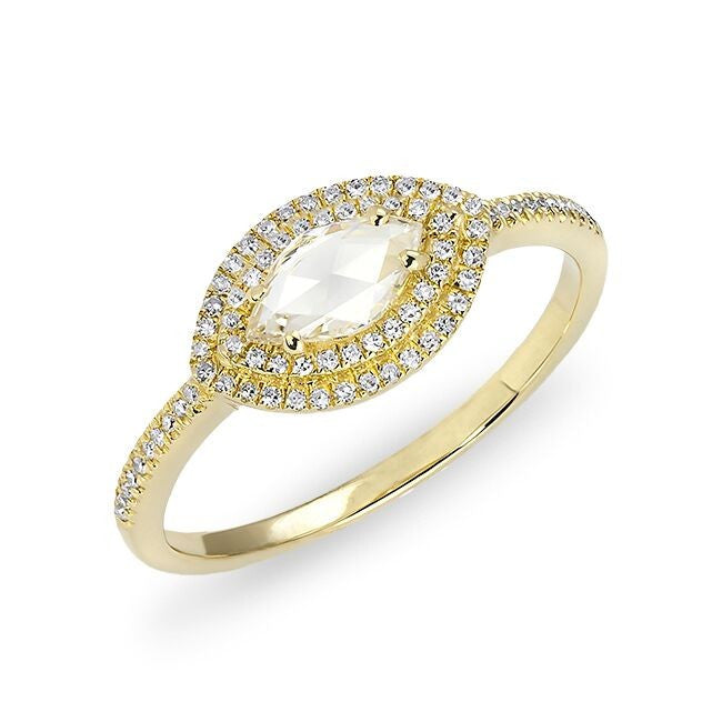 14KT Yellow Gold Diamond Marquis Double Halo Ring