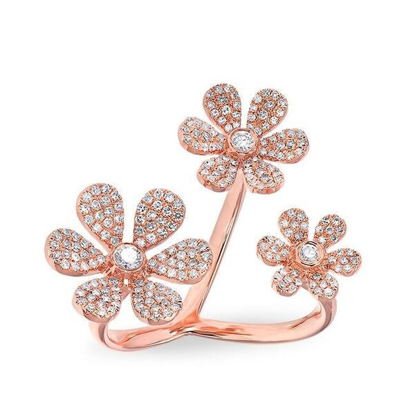 14KT Rose Gold Diamond Floating Triple Daisy Flower Ring