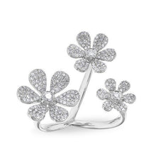 14KT White Gold Diamond Floating Triple Daisy Flower Ring