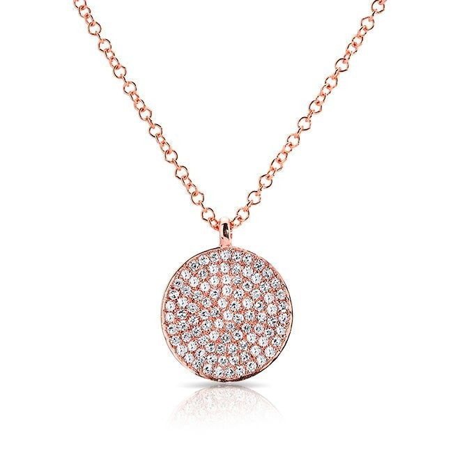 14KT Rose Gold Diamond Circlet Diamond Disc Necklace