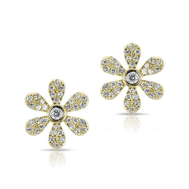 14KT Yellow Gold Diamond Mini Daisy Flower Stud Earrings
