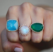 14KT Rose Gold Moonstone Sunburst Diamond Cocktail Ring