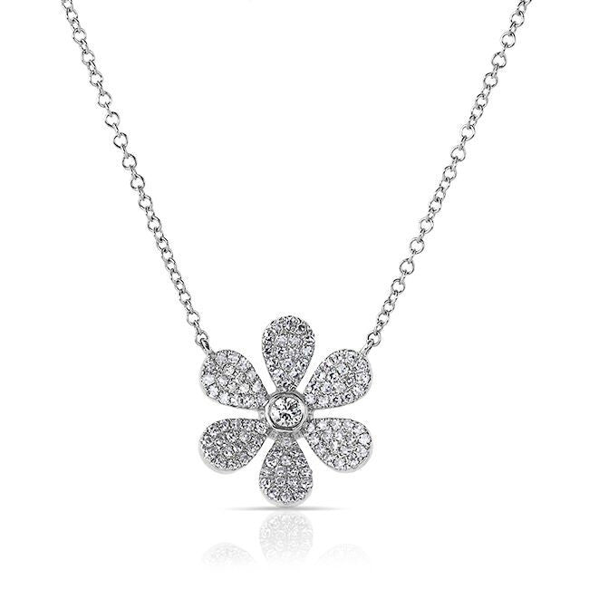 14KT White Gold Diamond Daisy Flower Necklace