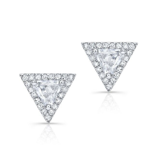 14KT White Gold White Topaz Triangle Diamond Stud Earrings