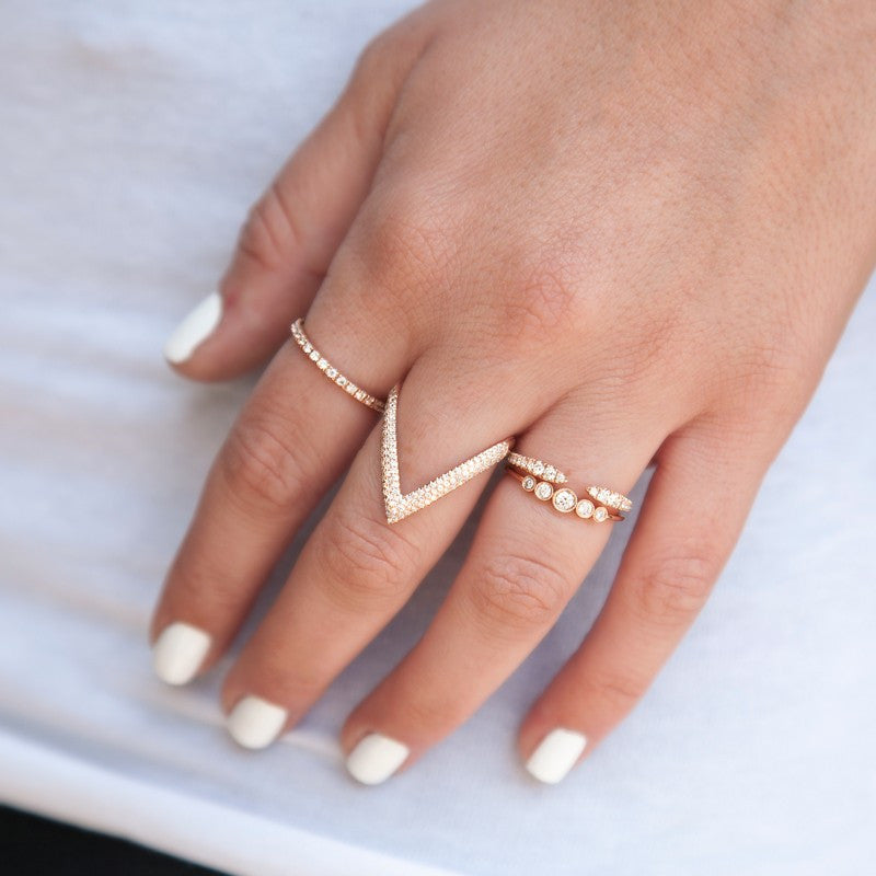 14KT Rose Gold Diamond Bold V Ring