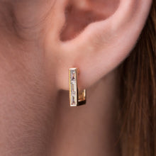14KT White Gold Baguette Diamond Square Huggie Earrings