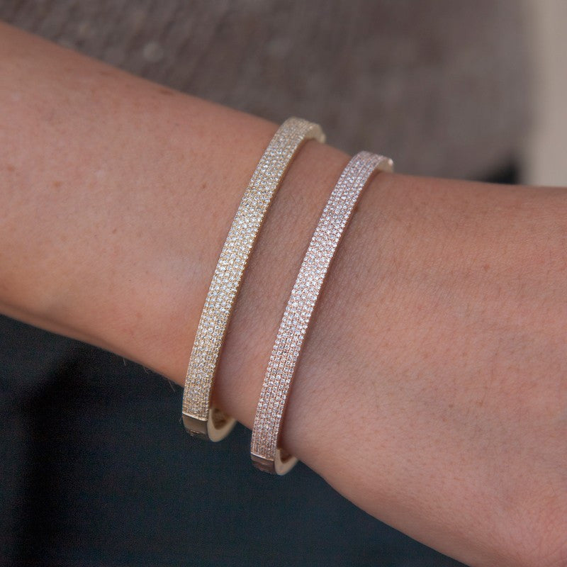14KT White Gold Half Pave Diamond Bangle
