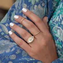 14KT Yellow Gold White Mother of Pearl Diamond Evil Eye Ring