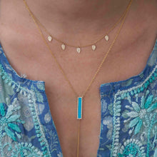 14KT White Gold Diamond Turquoise Rectangle Bar Lariat Necklace