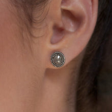 14KT Oxidized White Gold Raw Diamond Double Halo Stud Earrings