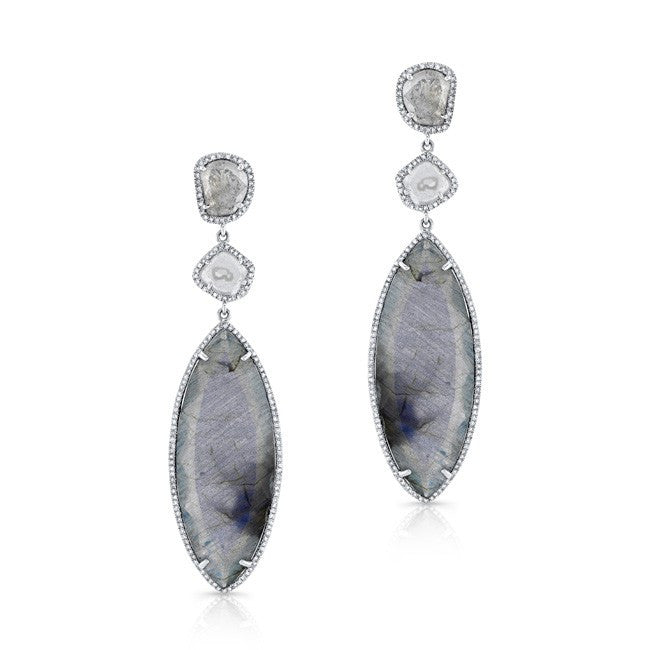 14KT White Gold Diamond Slice Labradorite Earrings