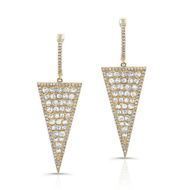 14KT Yellow Gold Diamond Slice Triangle Earrings