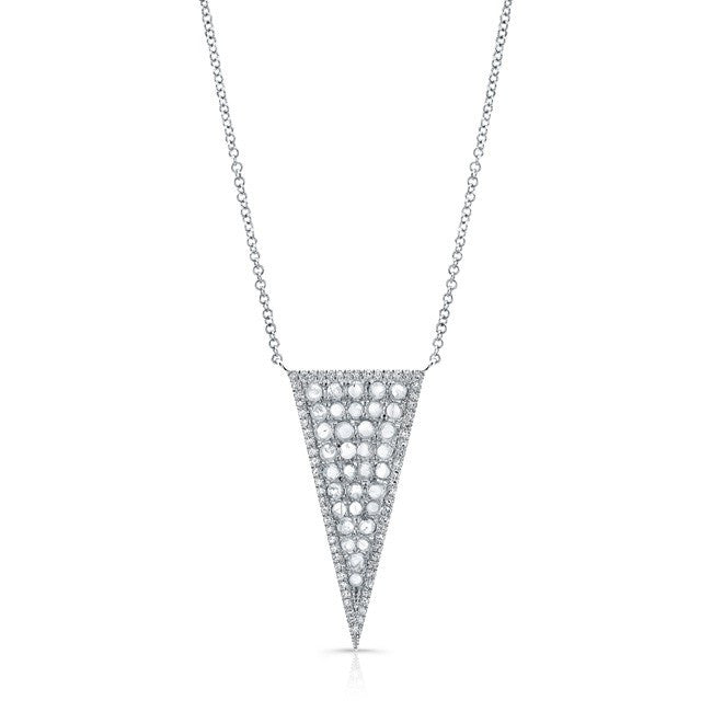 14KT White Gold Diamond Slice Triangle Necklace