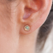 14KT White Gold Mini Round Opal Diamond Stud Earrings