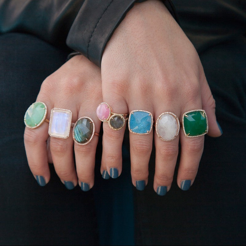 14KT Yellow Gold Chrysoprase Diamond Oval Cocktail Ring