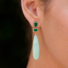 14KT Yellow Gold Chrysoprase And Emerald Diamond Drop Earrings