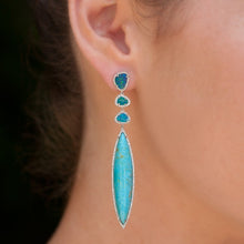 14KT White Gold Turquoise Diamond Petal Opal Triple Drop Earrings