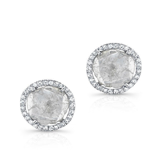 14KT White Gold Diamond Slice Stud Earrings