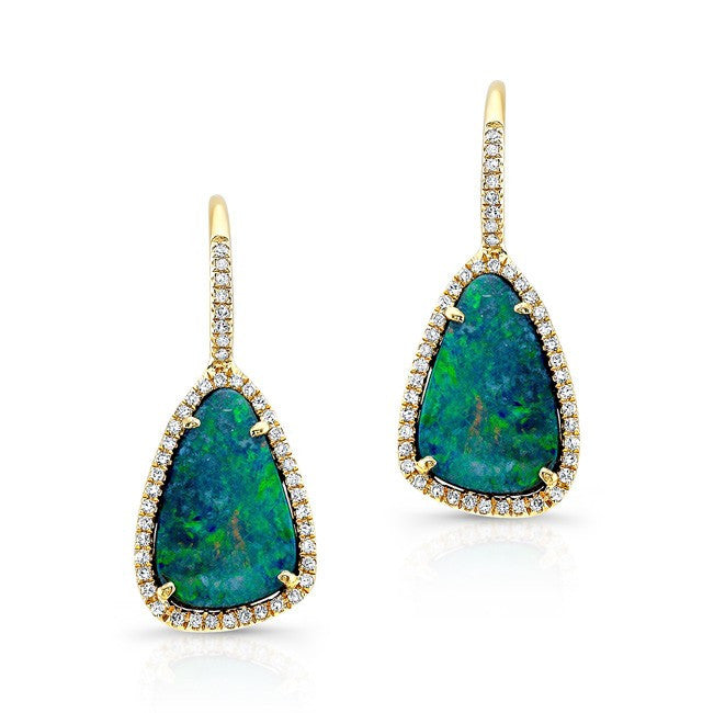 14KT Yellow Gold Organic Opal Diamond Earrings