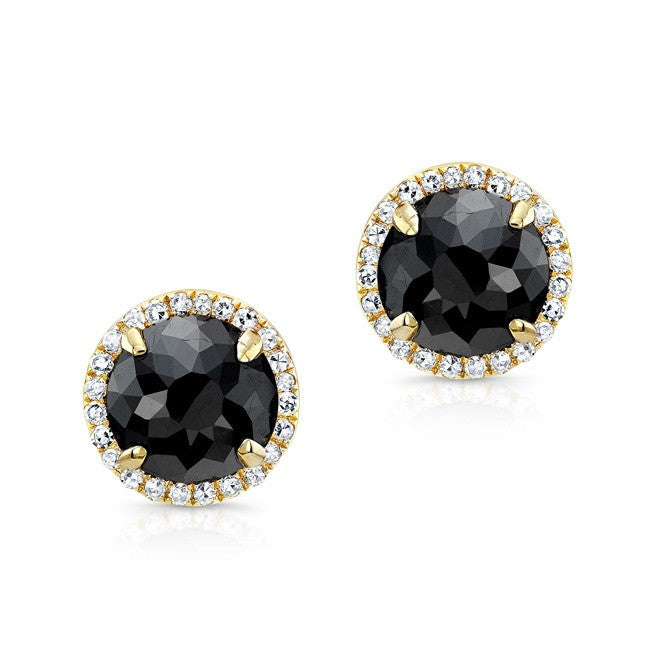 14KT Yellow Gold Black Diamond Stud Earrings