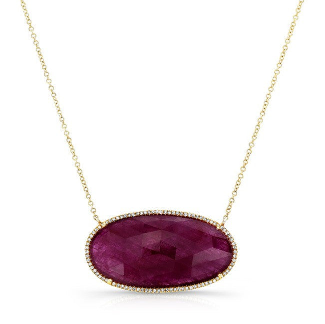 14KT Yellow Gold Large Oval Ruby Diamond Necklace