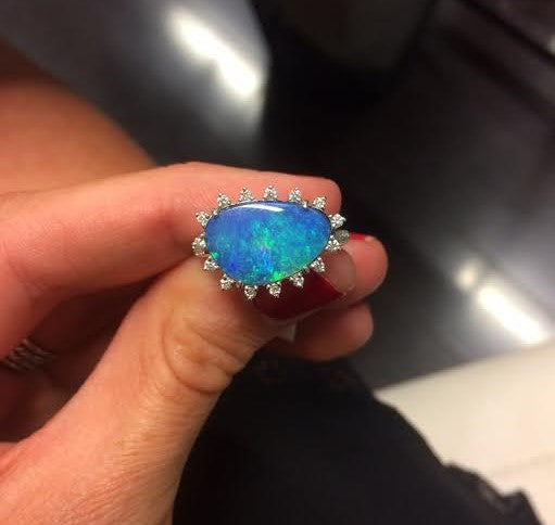 14KT White Gold Organic Opal Diamond Ring