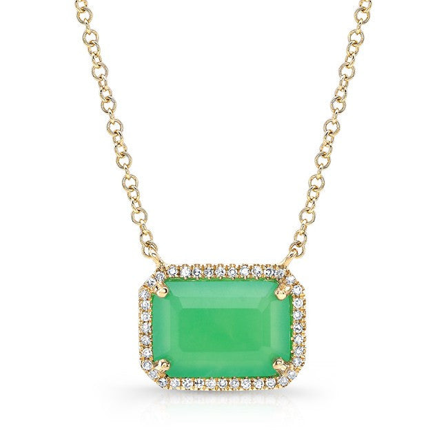 14KT Yellow Gold Chrysoprase Diamond Chic Necklace