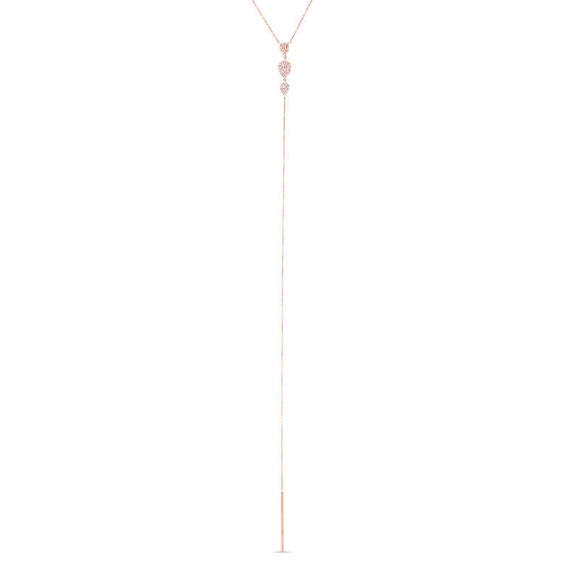 14KT Rose Gold Diamond Triple Pear Drops Lariat Necklace