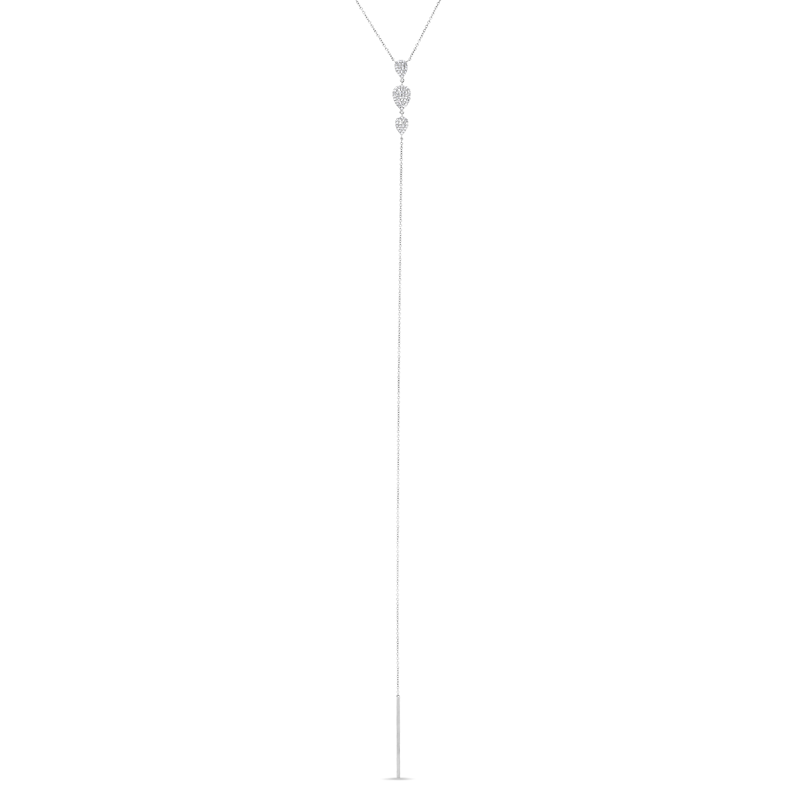 14KT White Gold Diamond Triple Pear Drops Lariat Necklace