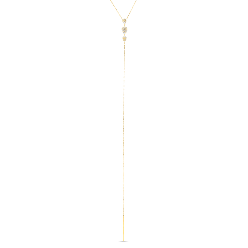 14KT Yellow Gold Diamond Triple Pear Drops Lariat Necklace