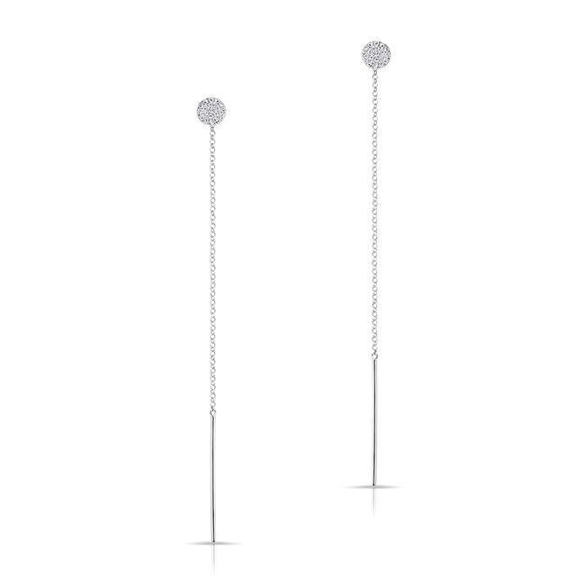 14KT White Gold Diamond Disc Threader Earrings