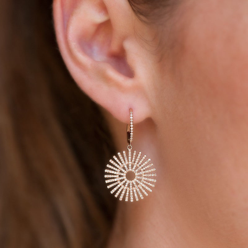 14KT Yellow Gold Diamond Sun Rays Wireback Earrings