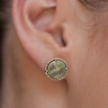 14KT Yellow Gold Diamond Black Mother of Pearl Stud Earrings