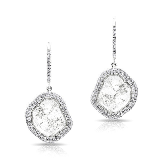 14KT White Gold Organic Diamond Slice Earrings