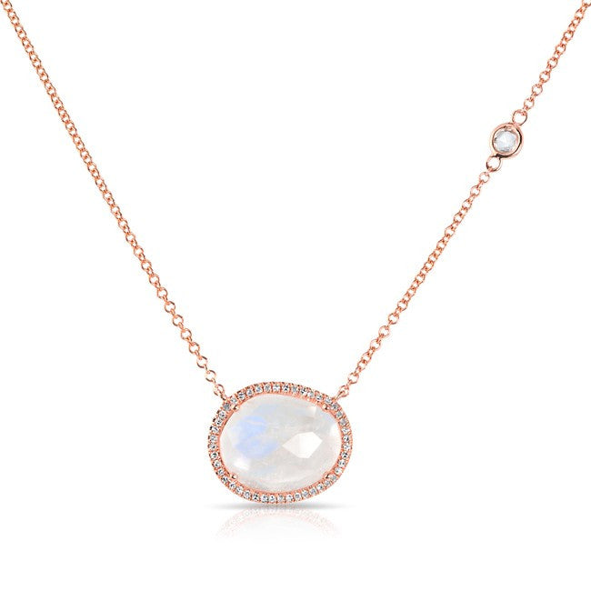 14KT Rose Gold Organic Moonstone Diamond Orbit Necklace