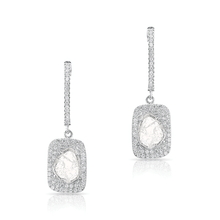 14KT White Gold Diamond Slice Rectangle Eyelet Earrings